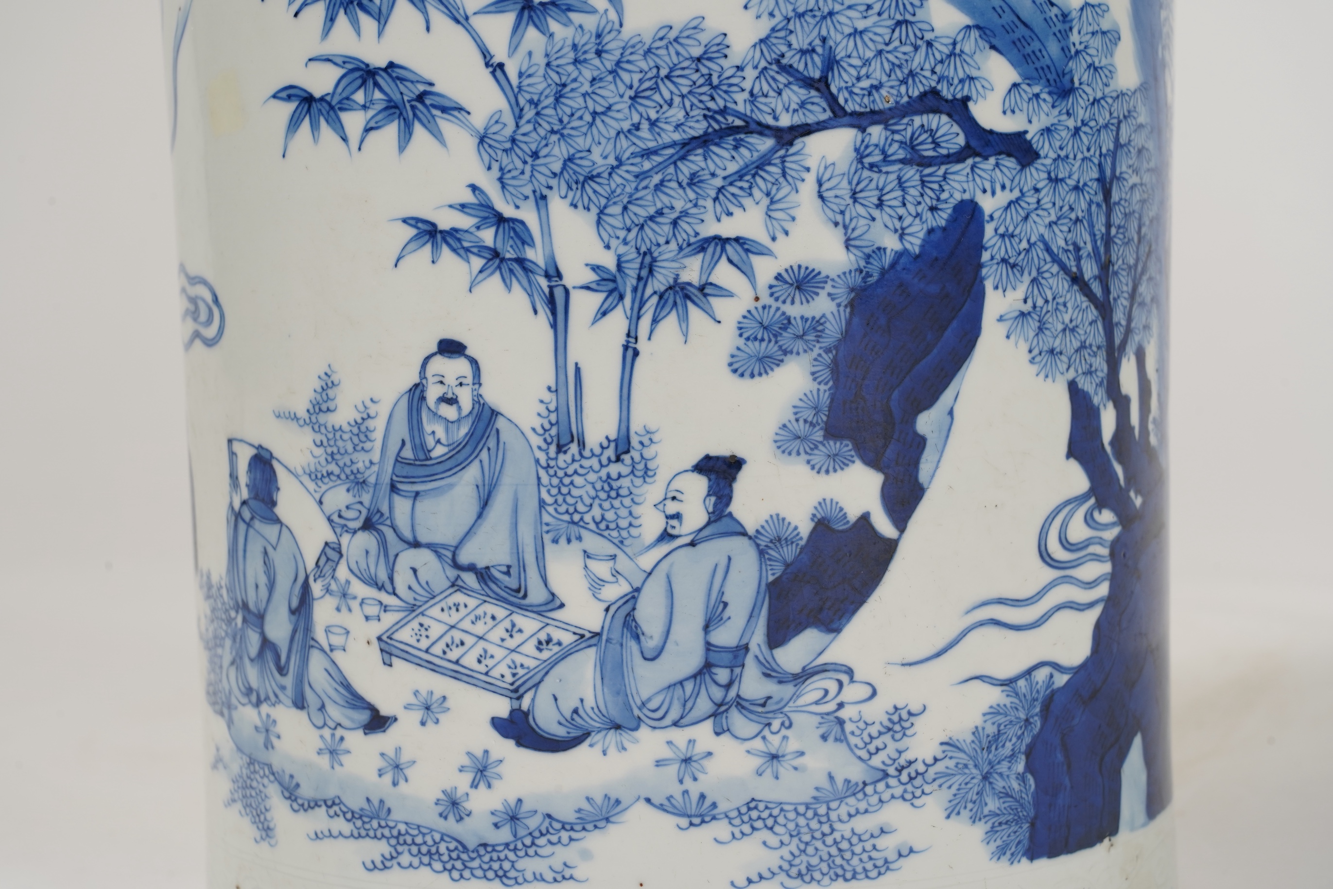 A Chinese blue and white brush pot, possibly Shunzhi period